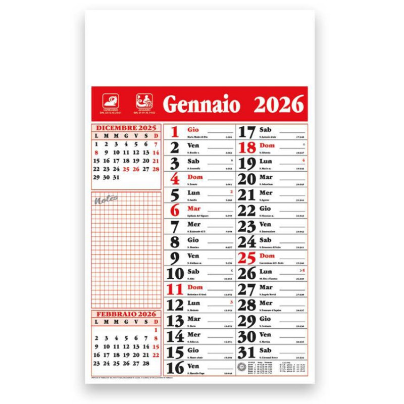CALENDARIO OLANDESE NOTE