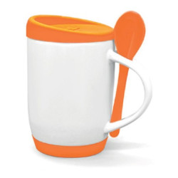 TAZZA E CUCCHIAIO IN CERAMICA CON ASTUCCIO
