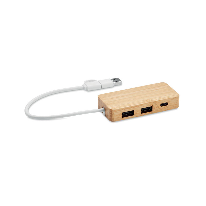 Hub USB a 3 porte in bamboo